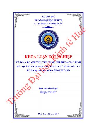 Khóa luận Kế toán doanh thu, thu nhập, chi phí và xác định kết quả kinh doanh tại Công ty cổ phần Đầu tư Du lịch Khang Nguyên