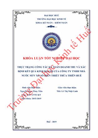 Khóa luận Kế toán doanh thu và xác định kết quả kinh doanh của Công ty TNHH nhà nước MTV xổ số kiến thiết Thừa Thiên Huế