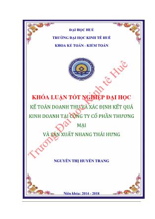 Khóa luận Kế toán doanh thu và xác định kết quả kinh doanh tại Công ty cổ phần Thương mại và Sản xuất nhang Thái Hưng