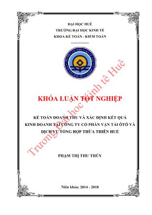 Khóa luận Kế toán doanh thu và xác định kết quả kinh doanh tại Công ty Cổ phần vận tải ô tô và dịch vụ tổng hợp Thừa Thiên Huế