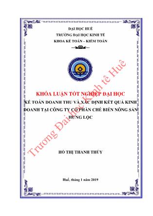 Khóa luận Kế toán doanh thu và xác định kết quả kinh doanh tại Công ty cổ phần chế biến nông sản Hưng Lộc