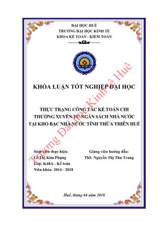 Khóa luận Thực trạng công tác kế toán chi thường xuyên từ ngân sách nhà nước tại Kho bạc nhà nước tỉnh Thừa Thiên Huế