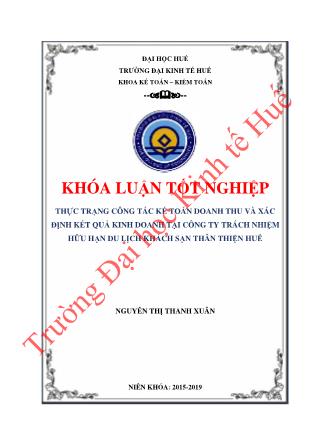 Khóa luận Thực trạng công tác kế toán doanh thu và xác định kết quả kinh doanh tại Công ty Trách nhiệm Hữu hạn Du lịch khách sạn Thân Thiện Huế