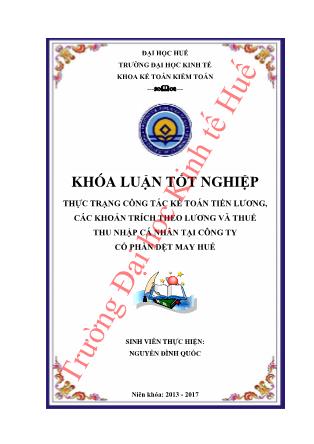 Khóa luận Thực trạng công tác kế toán tiền lương, các khoản trích theo lương và thuế thu nhập cá nhân tại Công ty Cổ phần Dệt may Huế