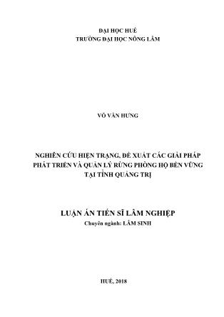 Luận án Nghiên cứu hiện trạng, đề xuất các giải pháp phát triển và quản lý rừng phòng hộ bền vững tại tỉnh Quảng Trị