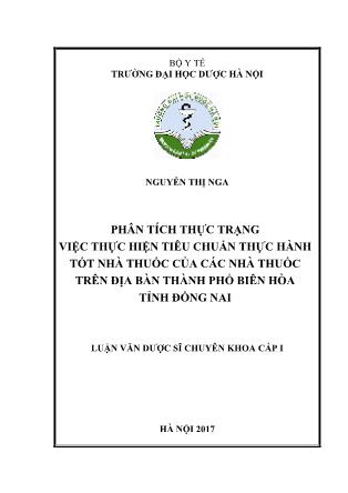 Luận văn Phân tích thực trạng việc thực hiện Tiêu chuẩn thực hành tốt nhà thuốc của các nhà thuốc trên địa bàn thành phố Biên Hòa, tỉnh Đồng Nai