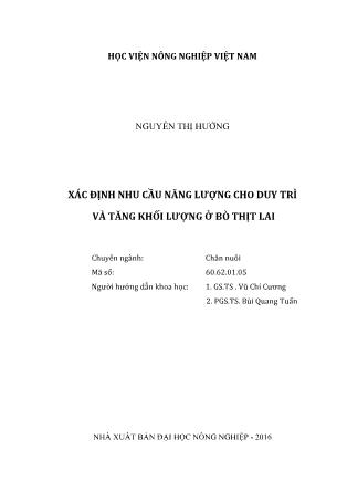 Luận văn Xác định nhu cầu năng lượng cho duy trì và tăng khối lượng ở bò thịt lai