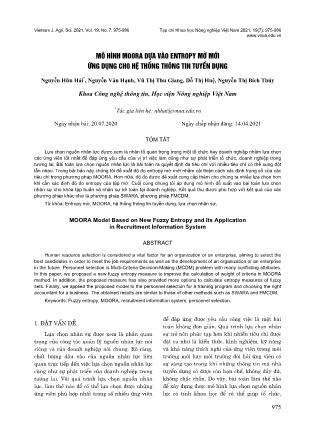 Mô hình Moora dựa vào entropy mờ mới ứng dụng cho hệ thống thông tin tuyển dụng