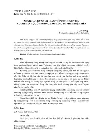 Nâng cao kỹ năng giao tiếp cho sinh viên người dân tộc ở trường Cao đẳng Sư phạm Điện Biên