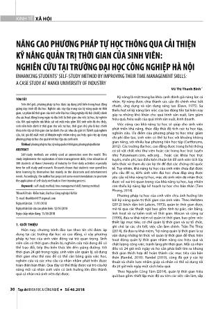 Nâng cao phương pháp tự học thông qua cải thiện kỹ năng quản trị thời gian của sinh viên: Nghiên cứu tại trường Đại học Công nghiệp Hà Nội