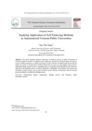 Studying application of self financing methods in autonomized Vietnam public universities