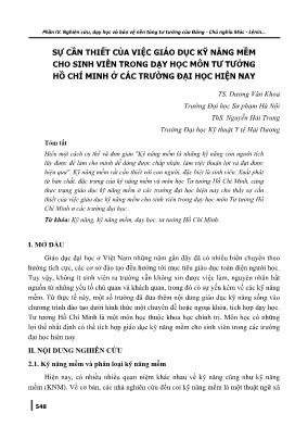 Sự cần thiết của việc giáo dục kỹ năng mềm cho sinh viên trong dạy học môn Tư tưởng Hồ Chí Minh ở các trường đại học hiện nay
