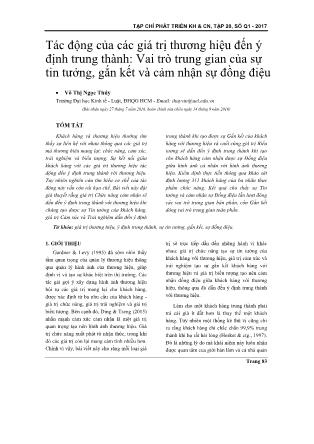 Tác động của các giá trị thương hiệu đến ý định trung thành: Vai trò trung gian của sự tin tưởng, gắn kết và cảm nhận sự đồng điệu
