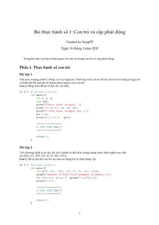 Tài liệu thực hành Kỹ thuật lập trình - Bài thực hành số 1: Con trỏ và cấp phát động