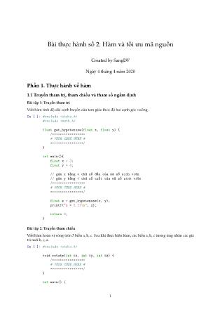 Tài liệu thực hành Kỹ thuật lập trình - Bài thực hành số 2: Hàm và tối ưu mã nguồn