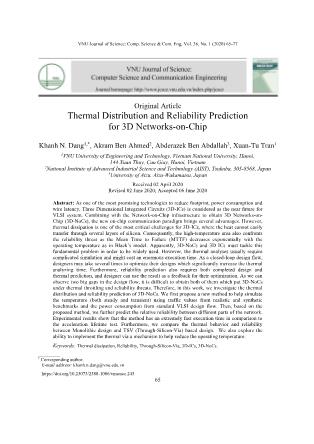 Thermal distribution and reliability prediction for 3D networks-on-chip