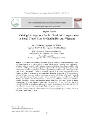 Valuing heritage as a public good initial application to zonal travel cost method in Hoi An, Vietnam