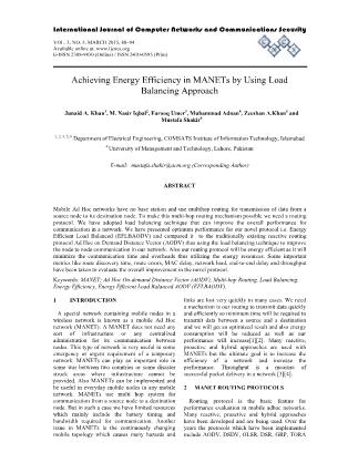 Achieving energy efficiency in MANETs by using load balancing approach