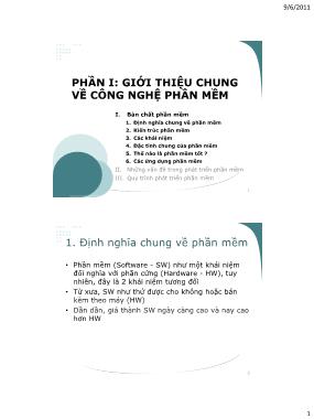 Bài giảng Công nghệ phần mềm - Phần I: Giới thiệu chung về công nghệ phần mềm - Vũ Thị Hương Giang