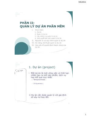 Bài giảng Công nghệ phần mềm - Phần II: Quản lý dự án phần mềm - Vũ Thị Hương Giang
