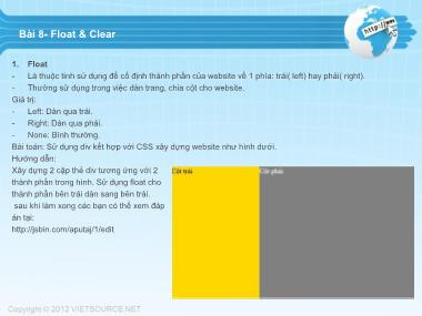 Bài giảng CSS - Bài 8: Float & Clear