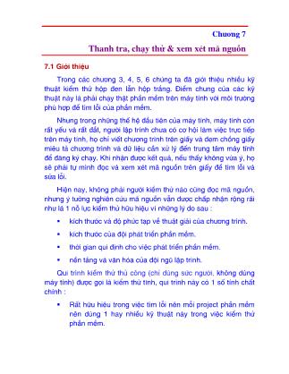Bài giảng Kiểm thử phần mềm (Software testing) - Chương 7: Thanh tra, chạy thử & xem xét mã nguồn - Nguyễn Văn Hiệp