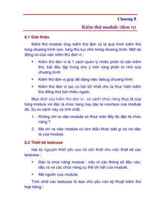 Bài giảng Kiểm thử phần mềm (Software testing) - Chương 8: Kiểm thử module (Đơn vị) - Nguyễn Văn Hiệp