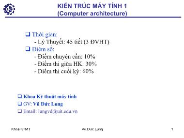 Bài giảng Kiến trúc máy tính 1 - Chương 1: Giới thiệu - Vũ Đức Lung