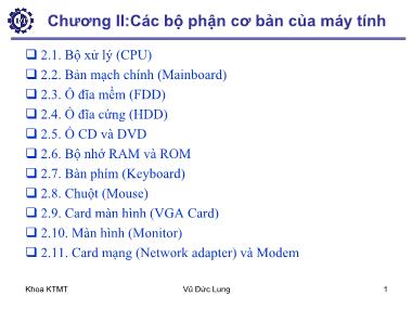 Bài giảng Kiến trúc máy tính 1 - Chương 2: Các bộ phận cơ bản của máy tính - Vũ Đức Lung