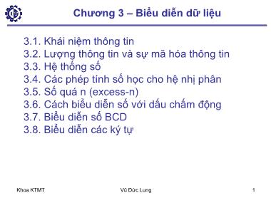 Bài giảng Kiến trúc máy tính 1 - Chương 3: Biểu diễn dữ liệu - Vũ Đức Lung