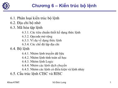 Bài giảng Kiến trúc máy tính 1 - Chương 6: Kiến trúc bộ lệnh - Vũ Đức Lung