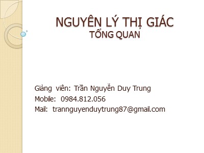 Bài giảng Nguyên lý thị giác - Chương 1: Tổng quan - Trần Nguyễn Duy Trung