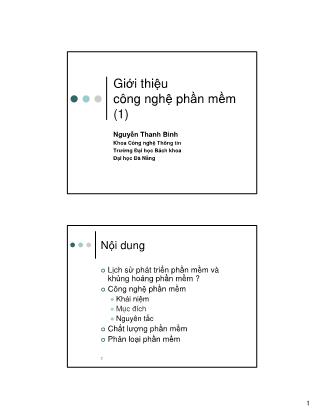 Bài giảng Nhập môn Công nghệ phần mềm - Chương 1: Giới thiệu công nghệ phần mềm - Nguyễn Thanh Bình