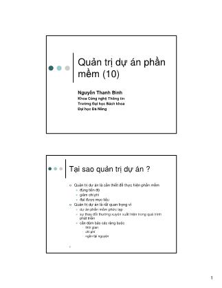 Bài giảng Nhập môn Công nghệ phần mềm - Chương 10: Quản trị dự án phần mềm - Nguyễn Thanh Bình