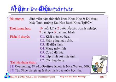 Bài giảng Nhập môn điện toán - Chương 1: Khái niệm cơ bản