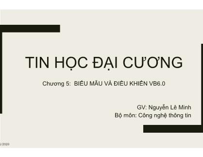 Bài giảng Tin học đại cương - Chương 5: Biểu mẫu và điều khiển VB6.0 - Nguyễn Lê Minh