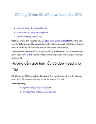 Cách giới hạn tốc độ download của IDM