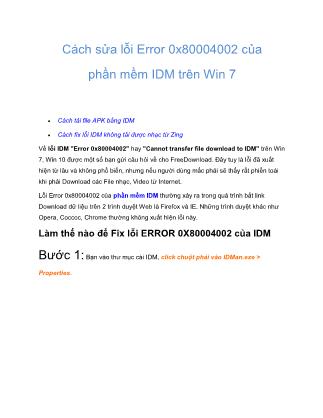 Cách sửa lỗi Error 0x80004002 của phần mềm IDM trên Win 7