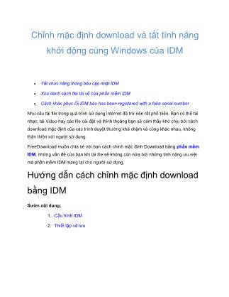 Chỉnh mặc định download và tắt tính năng khởi động cùng Windows của IDM