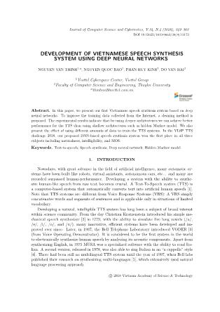 Development of Vietnamese speech synthesis system using deep neural networks