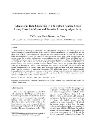 Educational data clustering in a weighted feature space using kernel K-means and transfer learning algorithms