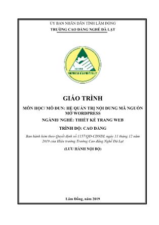 Giáo trình Hệ quản trị nội dung mã nguồn mở Wordpress - Ngành/nghề: Thiết kế trang web