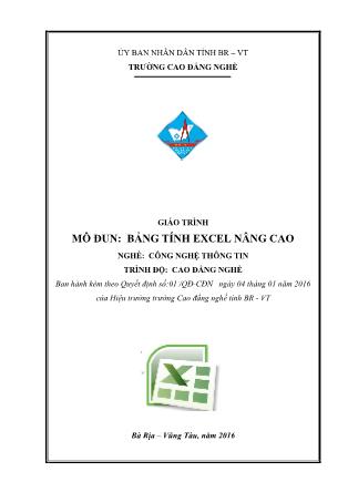 Giáo trình mô đun Bảng tính Excel nâng cao - Nghề: Công nghệ thông tin