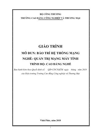 Giáo trình mô đun Bảo trì hệ thống mạng - Nghề: Quản trị mạng máy tính