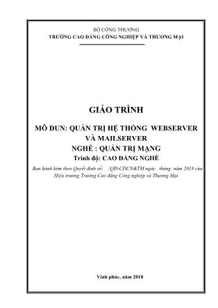 Giáo trình mô đun Quản trị hệ thống Webserver và Mailserver - Nghề: Quản trị mạng