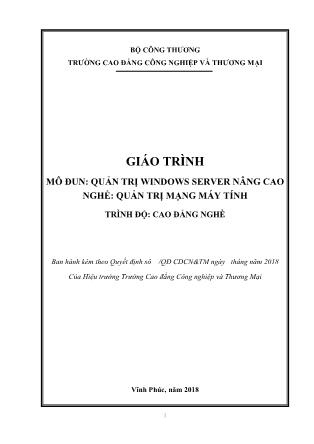 Giáo trình mô đun Quản trị Windows Server nâng cao - Nghề: Quản trị mạng máy tính