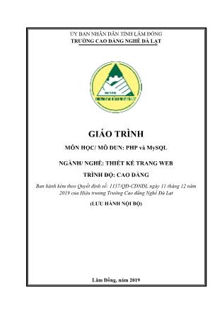 Giáo trình PHP và MySQL - Ngành/nghề: Thiết kế trang web
