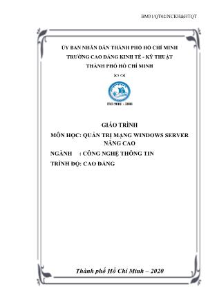 Giáo trình Quản trị mạng Windows Server nâng cao - Ngành: Công nghệ thông tin