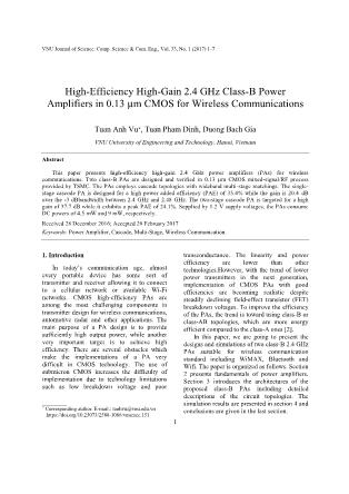 High-efficiency high-gain 2.4 GHz class-B power amplifiers in 0.13 µm CMOS for wireless communications