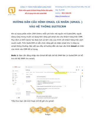 Hướng dẫn cấu hình Email cá nhân (Gmail) vào hệ thống Suitecrm